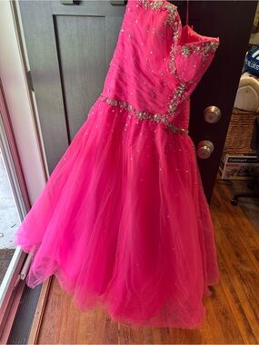 Girls Hot Pink Beaded Tulle Party Dress